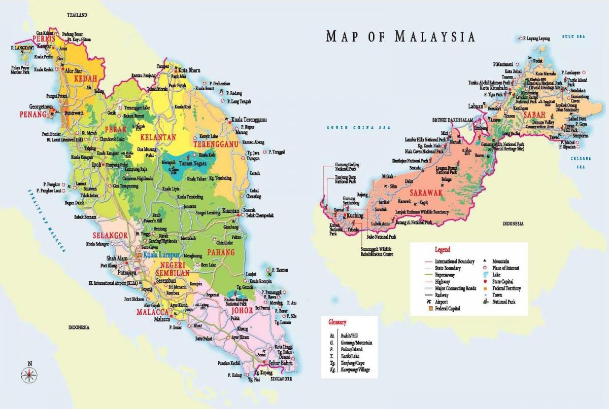 turistička karta Maleziji